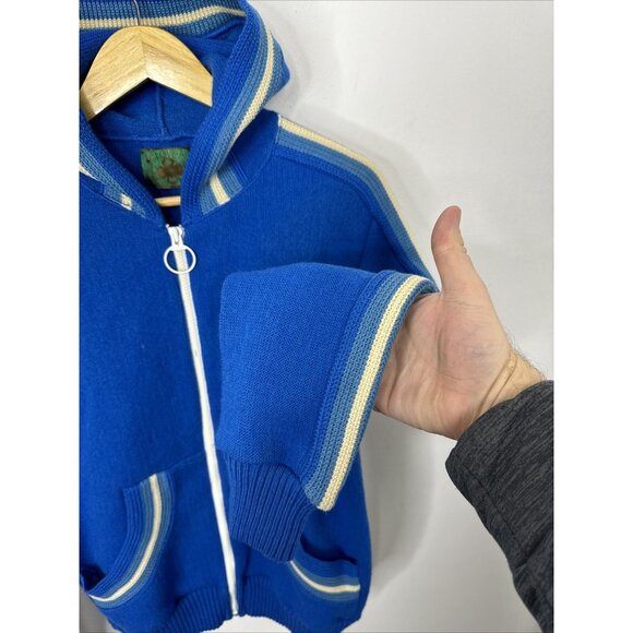 Vintage Clover Knitting Mills Woman M Curling Wool Cardigan Preppy Hooded 60s - Picture 2 of 6